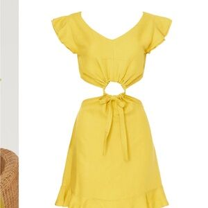 Marissa Webb Sunny Yellow Tie Front Mini Dress Flutter Sleeve Summer Dress